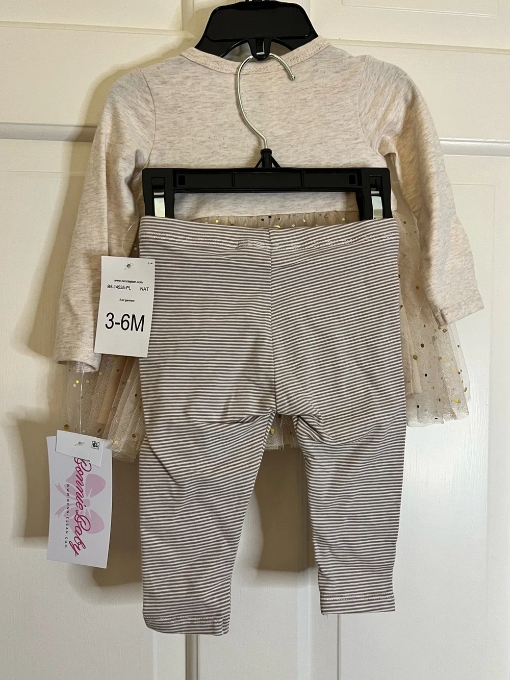 Bonnie Baby Cream and Gold Pumpkin Tulle Dress & Striped Leggings Set 3-6 month